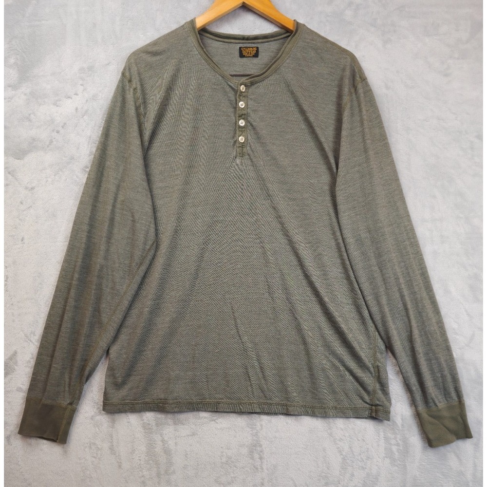 Civilianaire Knitwear Shirt Mens Large Green Henley Neck Streetwear Burnout